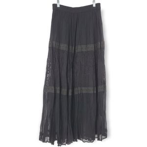 Vintage Tangibles Gothic Crepe Maxi Skirt Crinkle Eyelet Elastic Waist Flowy